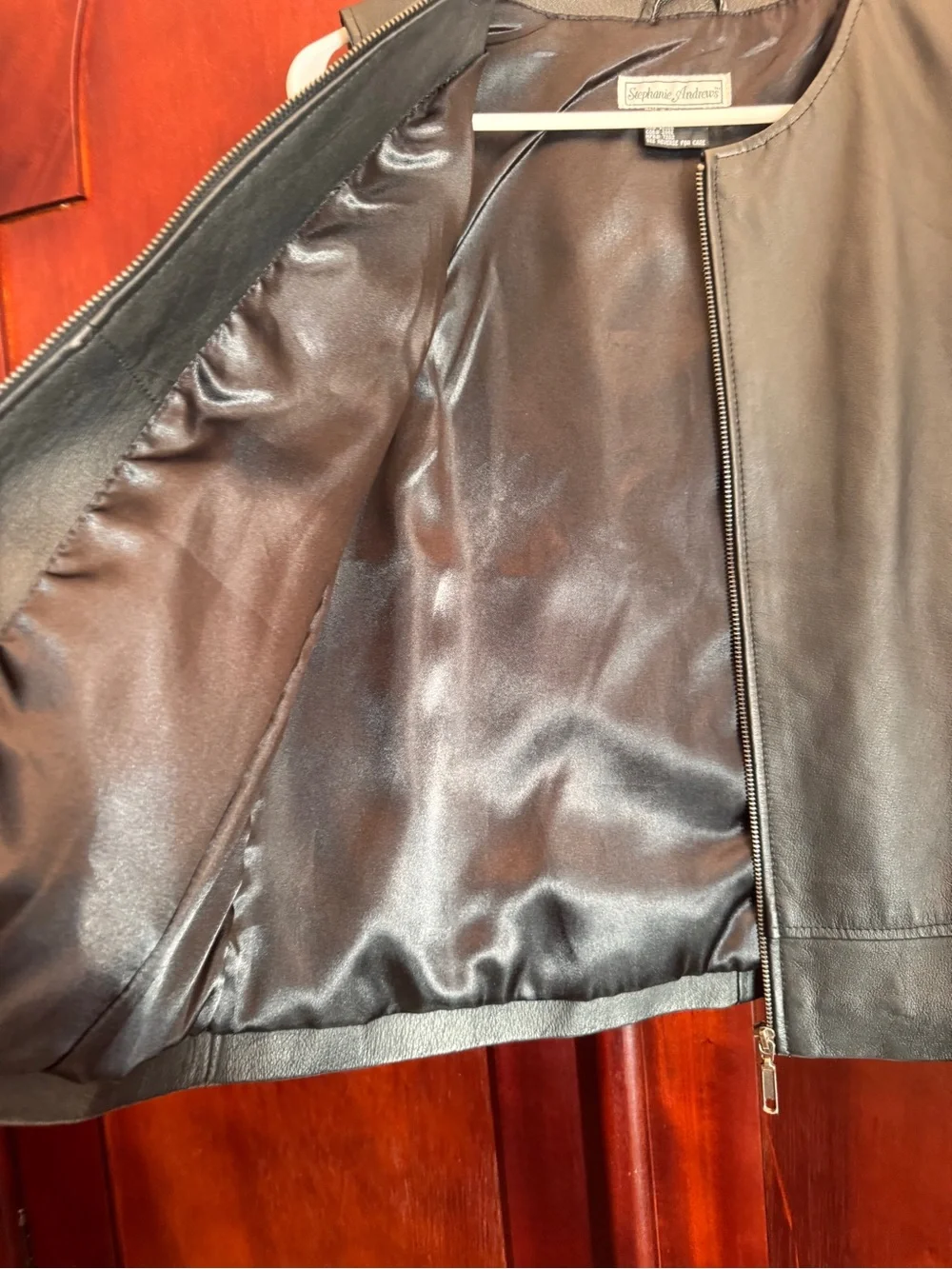 Vintage Stephanie Andrews Black Leather Zip Front Vest Large 90s